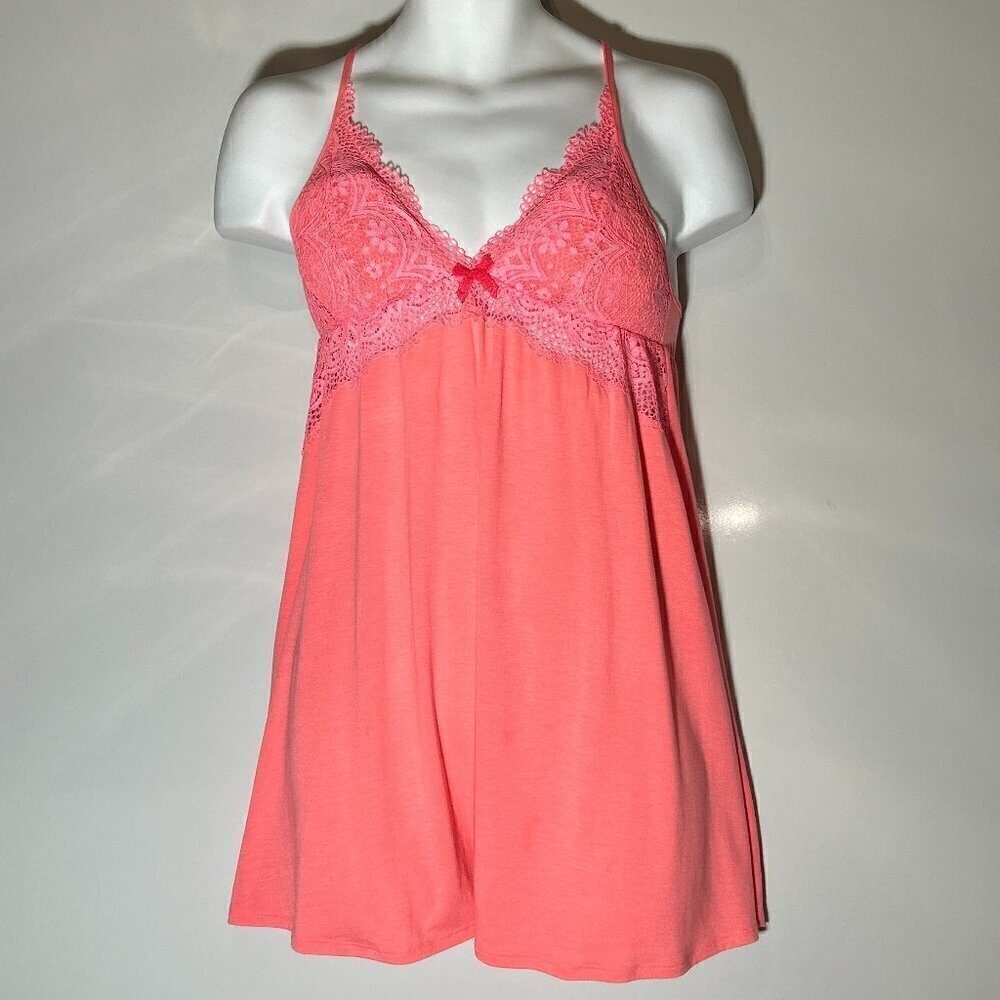 Victoria Secret's SZ M Coral Babydoll Lace Knit Gown Romantic Soft Sexy Comfy